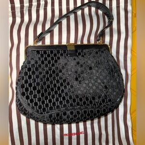 Henri Bendel Elegant Black Velvet Textured designer purse
